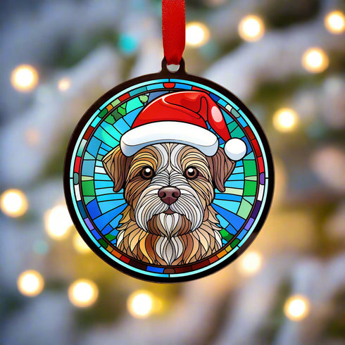 Border Terrier in Santa Hat Suncatcher Decoration